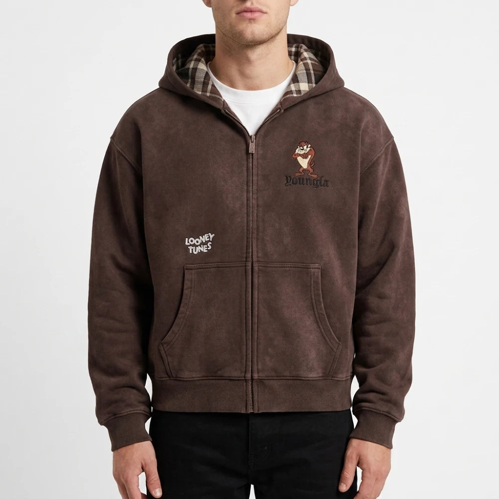YoungLA Looney Tunes Plaid Zip Hoodie