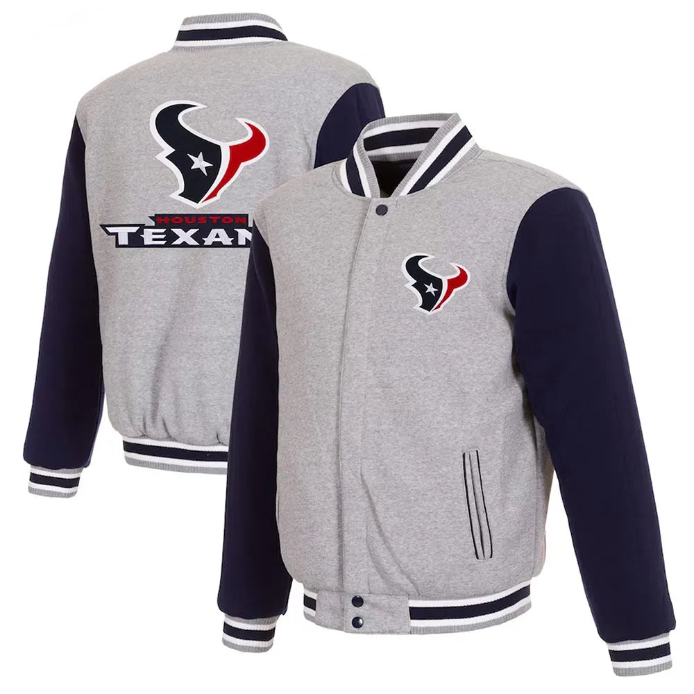 Houston Texans Gray and Navy Varsity Wool Jacket